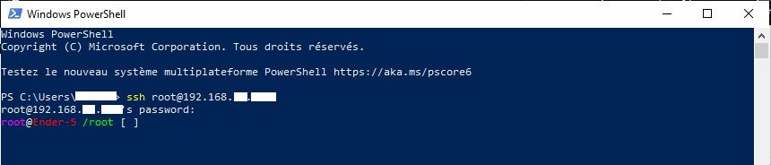 PowerShell showing successful SSH connection
