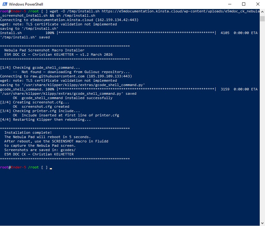 PowerShell showing full installer output